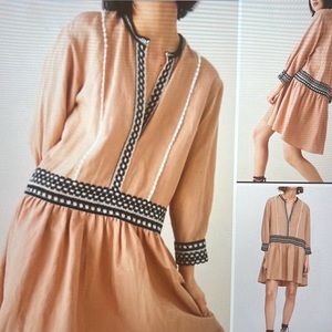 ZARA Boho Embroidered Dress Brown/Tan Size M